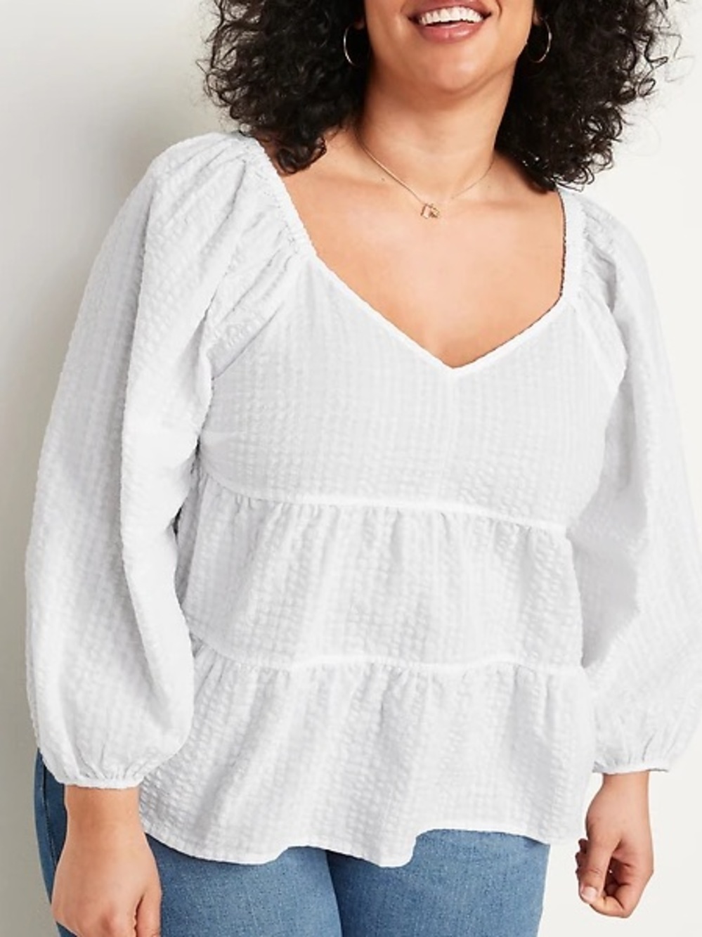 Old Navy Long Sleeve Tiered Empire Calla Lily White | Size XL - Picture 1 of 5